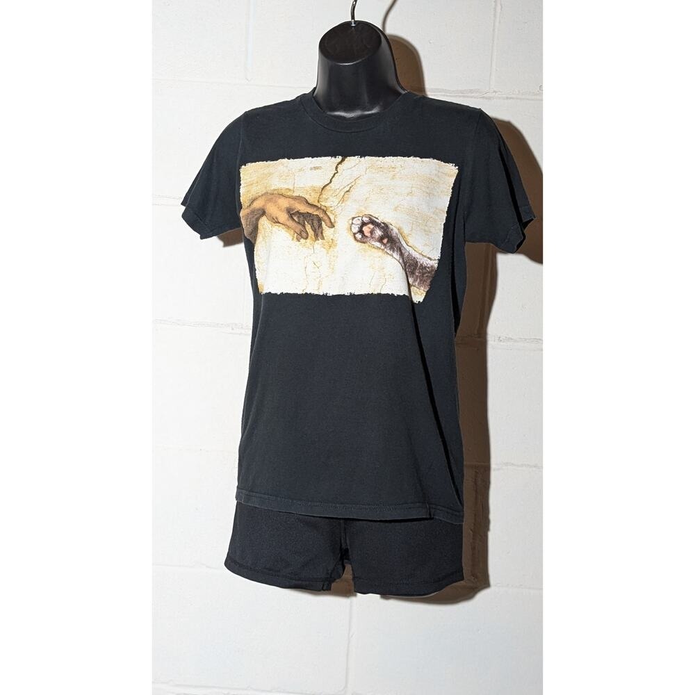Black Matter T-Shirt Michelangelo Cat Paw Creation of Kitty Graphic Tee Xsmall